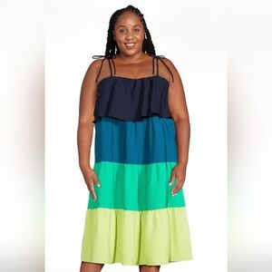 Time and Tru NWT Tiered Color Block Dress Mid Calf